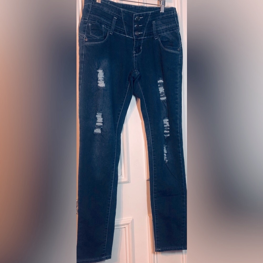 Saza Brand Denim Blue Jeans Junior Size 9 Deconstructed Preppy Amazing Y2K